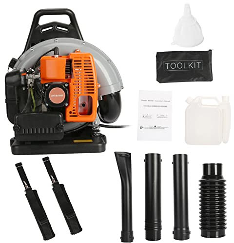 1 set lövblås 2-takts motor ryggsäck stil 63 kubikcentimeter gasdriven dammfläkt snöslunga för gräsmatta, ränna, uteplats, uppfart, jobb för löv/snö/dammblåsning (brittisk leverans)