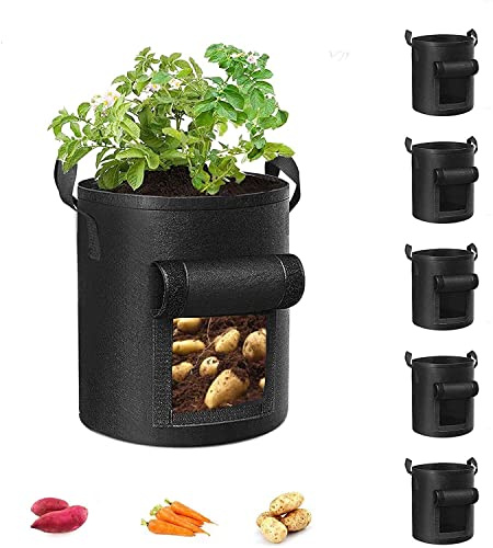 5 st 4 gallon potatisodlingspåsar med flik växtodlingspåsar jord planteringskrukor tomat och yttre frukter 20 cm/7,8 tum diameter 25 cm/9,8 tum hög