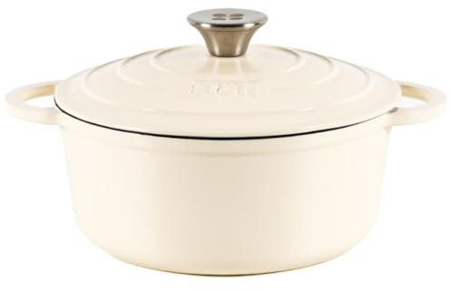Lätt Home Cocotte Hierro Fundido Esmaltado Blanco. Cocotte Redonda 22x10,5 CM - 3,35 L. Olla Elegante, Resistente, Especial para Inducción y Apta para todos tipo de Cocina