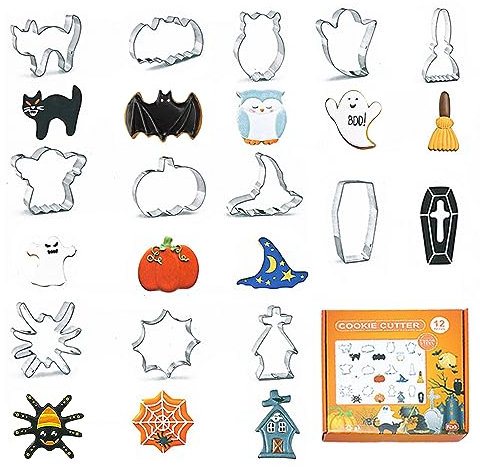 Edelstahl Halloween Ausstecher, Plätzchen Ausstecher für Kinder, 12 Stück Halloween Ausstechformen, Edelstahl Keksausstecher, für DIY Süßigkeiten Fondant Keks Backen, Butyeak