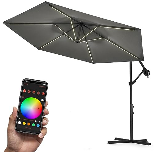 Swing & Harmonie Luxus LED Sonnenschirm mit RGB Beleuchtung inkl. Fernbedienung, APP Steuerung, Ampelschirm, Garten Schirm