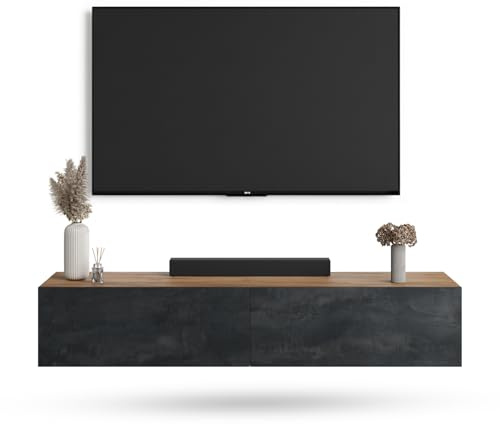 Planetmöbel West TV-Schrank, Fernsehtisch 160 cm lang, TV-Board | für Fernseher bis 75 Zoll, TV Board viel Stauraum, lowboard hängend, Fernsehschrank 160 x 30 x 37,5 cm, charcoal