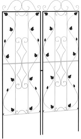 Outsunny Set of 2 Garden Trellis, Metal Trellis for Climbing Plants Support Frames, 50 x 181cm, Leaf Design