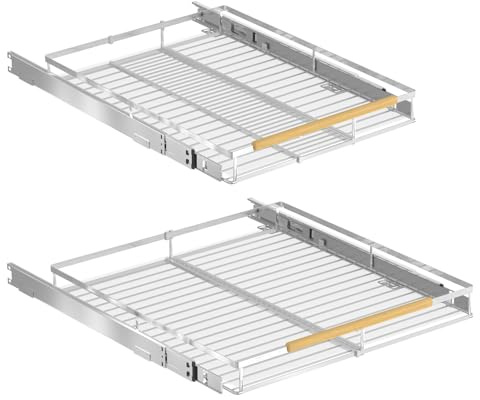 Verbrauchbare ausziehbare Schrank-Organisator gleiten aus Küche Speisekammer Regal schwere Edelstahl unten montiert für Küchenschrank Speisekammer Schrank unter Spüle Organisation, Chrom, 2Packungen