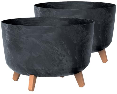 Tymar Blumentopf mit Füßen, 2er-Pack, Blumenkübel, Pflanzkübel, Übertopf, Runde Form((2pack) Beton Anthrazit; ø 24 cm)