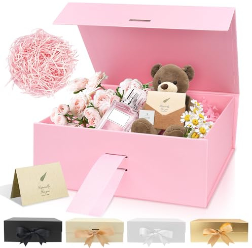 Sekepingo 22 * 16.5 * 8,5cm Geschenkbox Mit Schleife, Luxus Mittlere Magnet-Geschenk Box, mit Band, Papier& Grußkarte Party Favor Box für Hochzeit, Geburtstag & Muttertag (Rosa)
