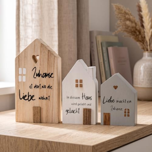levandeo 3er Set Deko Aufsteller Haus Zuhause Deko-Tafel Willkommen Spruchtafel Tischdeko Wohndekoration Glück