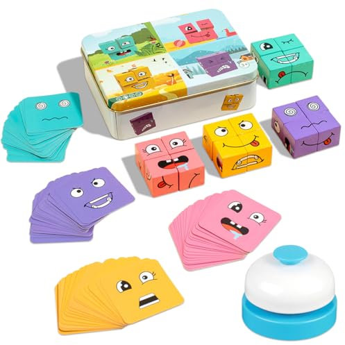 Face Changing Magic Cube, Montessori-Puzzlespielzeug, hölzernes Zauberwürfel-Puzzle, 3D Puzzle Face-Changing Magic Cube Set für 3 4 5 6 7 Kinder Gift für Jungen und Mädchen(mit Snatch Bell)