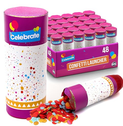 SOL 48pk Confetti Launcher - Multicolour Paper Cannons for Weddings, Birthdays, and Parties - Fun Celebrations, Twist & Pop, Ideal for Outdoor Events, Unforgettable Moments, Perfect for Photos