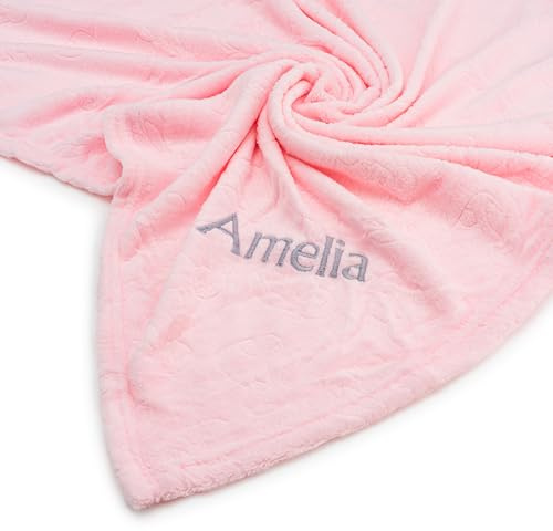 Lobeko Personalised Baby Blanket with Name Custom Newborn Blanket Keepsake Soft Fleece 75 x 100cm Embroidered Baby Wrap Embossed Baby Girl Boy Blankets 4 Colours (Pink)