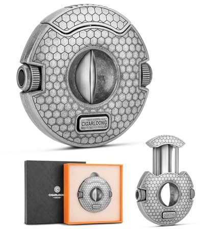 CIGARLOONG Cortador de puros 2 en 1, guillotina de corte en V, hoja afilada de acero inoxidable, 2 perforadores para cigarros integrados, viene en caja de regalo (negro)