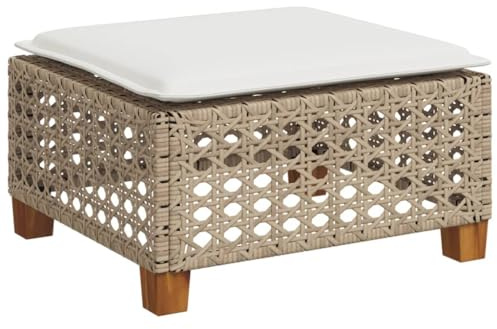 vidaXL Gartenhocker mit Kissen Beige 63,5x56x32 cm Poly Rattan