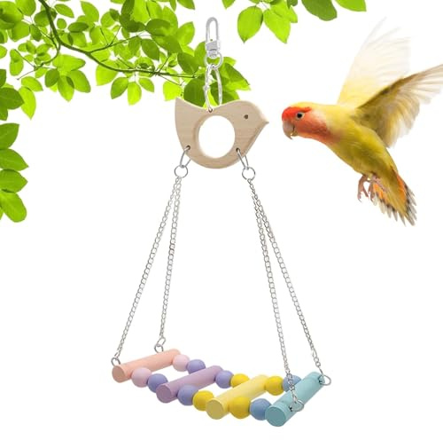 Balançoire Cage Cockatiel, balançoires d'oiseaux pour perruches,Escabeau d'escalade de hamac d'oiseaux en bois - pour cages d'oiseaux domestiques avec crochet en métal pour perroquet