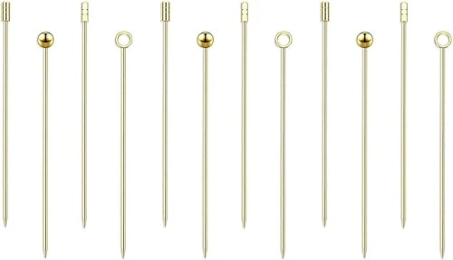 12 Stück Edelstahl Cocktailspieße, BetterJonny Martini-Spieße Cocktail Obst Sticks Cocktail Pick Martini Picks Wiederverwendbare Cocktail Picks für Fingerfood Cocktail Sandwich Party Bar, Gold