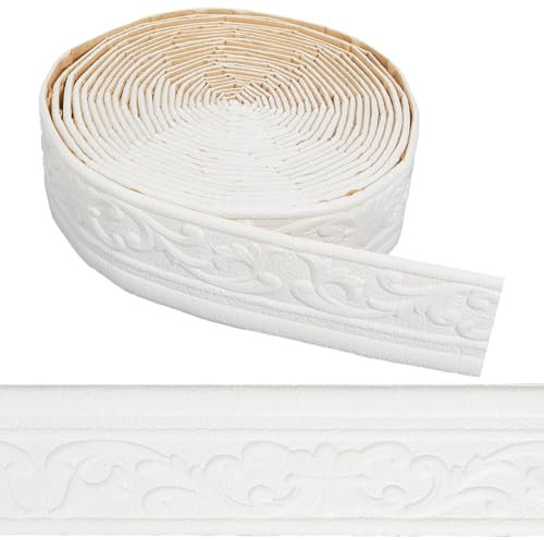 CRASPIRE 394 x 3.14in Peel and Stick Crown Molding Self Adhesive Flexible 3D White Wallpaper Border Baseboard Trim Mirror Sticky Wall Edging Base Lines Foam for Hotel Home DIY Decoration