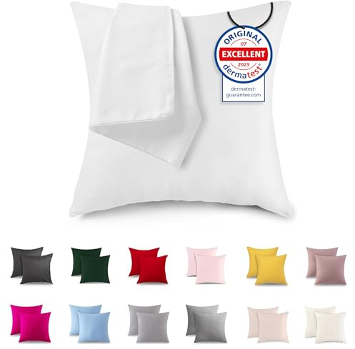 ATsense 2er Set Kissenbezug 30x30 cm - 100% Baumwolle, Weiß Kopfkissenbezug Weich und Hypoallergen, ÖkoTex Zertifiziert, Kissenhülle mit Reißverschluss für Allergiker Geeignet