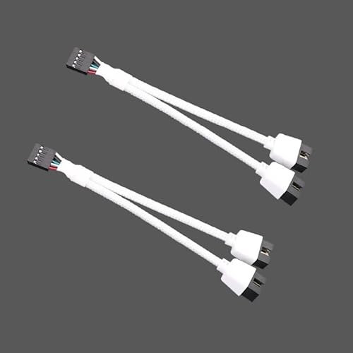 Cable de Extensión USB 2.0 de 9 Pines para Placa Base, 2 PCS Divisor USB 2.0 Blanco, USB Divisor de 1 en 2 Salidas, Cable USB Placa Base