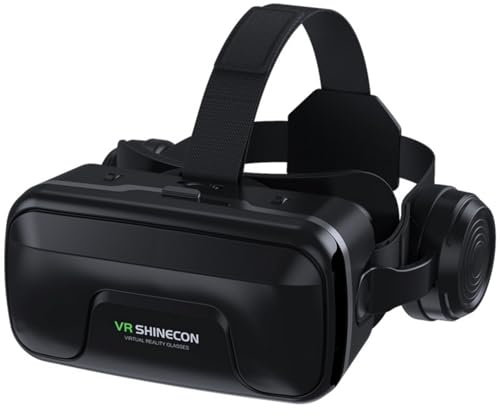 VR Headset, Virtual Reality Glasses w/Headphones, Universal Virtual Reality Goggles for 5-7.2 iOS Android Windows Smartphones Play 3D Movie Video Game, Black (For Phone with Type C Earphone Jack)
