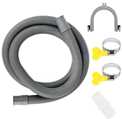 VFANDV Universal Manguera De Drenaje, Ø 20mm Tubo de Drenaje de Lavavajillas, Kit de tubo de extensión de manguera de drenaje con Abrazaderas y Soportes, para Lavadora Lavavajillas y Secadora (1.5M)