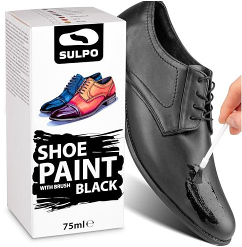 SULPO Teinture pour chaussures, noire, 75 ml, idéale pour l'entretien du cuir grainé, entretien efficace du cuir pour chaussures, sacs et accessoires