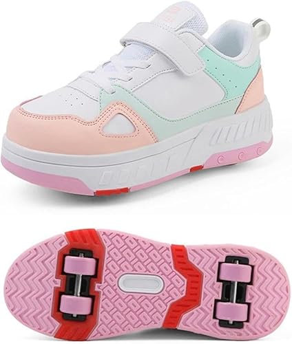 Roller Skate Shoes Rollschuhe Schuhe Mit Rollen Skateboardschuhe,Inline-Skate, verstellbar Damen Schuhe mit Rollen für mädchen,Laufen Skateboard,Inline Rollschuhe,Pink-38 EU