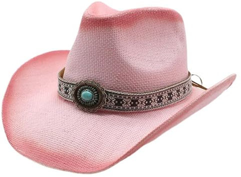 Xinsheinelry Panama Chapeau de paille Western à large bord pour femme homme tenue décontractée Western paille homme femme unisexe, Marron riz, M-56/58 cm