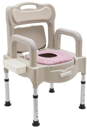 Sedia WC regolabile in altezza per anziani, fino a 250 kg, sedia da doccia con bracciolo, schienale comodo, antiscivolo, con secchio per WC, per malati, anziani, disabili e donne incinte (grigio)