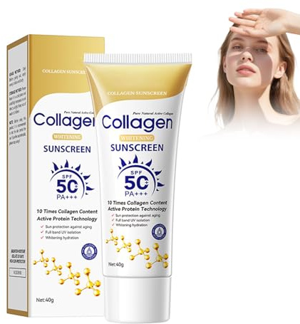 Crème solaire anti-âge, 40 g SPF 50+ PA++++Reorganize Collagène, crème solaire imperméable à l'eau, résistante à la transpiration, avec protection UVA/UVB, au collagène, SPF 50+, prévient les coups de