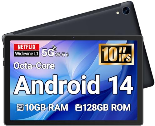 Yicty Tablet 10 Zoll Android Tablet Octa Core 10 GB RAM 128 GB ROM 1280 * 800 HD IPS Touchscreen Dual Kamera WiFi 6 BT 5.3 5000 mAh Akku 2025(Schwarz)