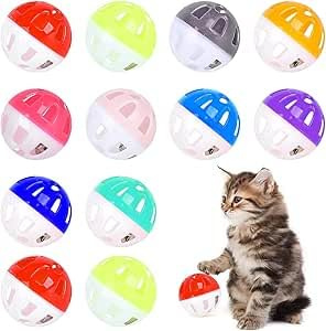 Parthan Stück Katzenspielzeug Bälle,Plastikbälle Katzenspielzeug,Katzen-Glockenball,Gitterbälle mit Glocke,Katzen Jagd-und Springball,Rasselspielzeug Farben Rasselspielzeug, Zufällige Farben