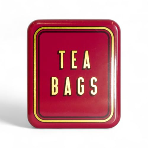 TINIT Tea Bag Travel Tin 'Tea Bags' - Portable Metal Tea Bag Storage Box Teabags, Pocket-Sized Container Commuting Gifts Tea Lovers Coffee (Gold on Red)