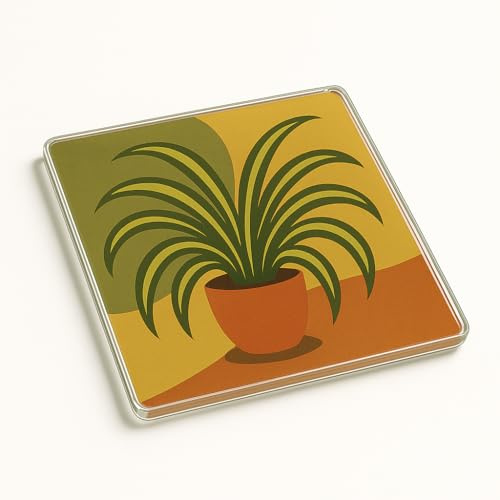 Mid-Century Modern Acrylic Coaster Gift - Stylish Spider Plant Design Retro Home Decor Accessory