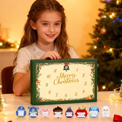 Calendario dell'Avvento 2025, 24 giorni Animali positivi fatti a mano, giocattolo per il supporto emotivo con carte, sorpresa Natale conto alla rovescia regalo per adulti
