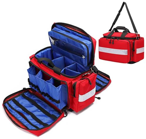 Cubstone Large Emergency Medical Bag Empty,Community Nurses Bag with Detachable Dividers for Home Health Care or Emergency Event,Medical Supplies Case for Nursing Student,Therapist,Doctors(Red)