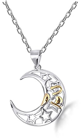 Kvinnors silverhalsband, sterling hängsmycke Halsband Hollow Out Sun and Moon I Love Youcubic Zirconia Gold för festhelgen