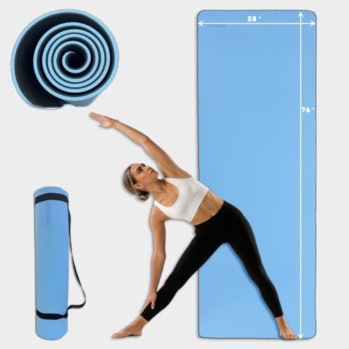 WUWAN Extra dicke Yogamatte, 10 mm dick, 193 x 71,1 cm, rutschfeste TPE-Fitnessmatte mit Tragegurt, Unisex, Mehrzweck-Trainingsmatte für Männer und Frauen, Yoga, Pilates, Fitness, Zuhause
