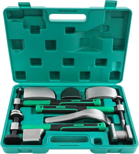 Kit d'outils de débosselage de carrosserie 9 pièces avec marteaux à débosseler, outil de débosselage professionnel pour le travail précis de la tôle, réparation de dents sans peinture sur voiture et