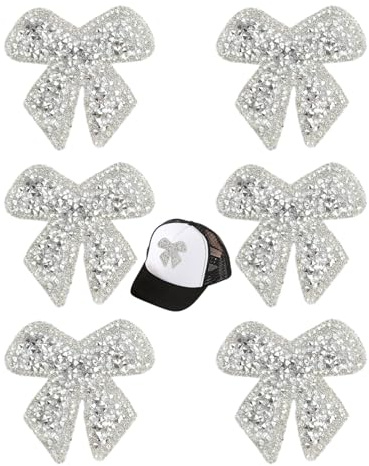 WINXMIN 6 toppe termoadesive con ferro da stiro e strass da applicare con ferro da stiro, Toppe Fiocco di Strass da Stirare e Cucire, per vestiti e scarpe (argento)