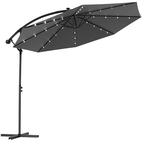 Ferghana Sonnenschirm Rechteckig 250*250cm，Alu Ampelschirm mit Kurbel、LED Solar、Ständer，UV-Schutz，Wasserdicht，Windschutz，Gartenschirm，Kurbelschirm，Marktschirm für Balkon,Garten,Terrasse,Pool，Anthrazit