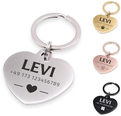 FELLSOCKE Hundemarke Herz aus Edelstahl – personalisiert & gravierbar, robust & rostfrei, in 3 Größen – Namensschild Anhänger für Hunde, Katzen & Pferde (Silberfarben, 30x27mm, Matt)
