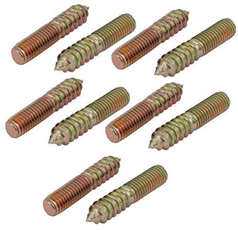 sourcing map M10x50mm Carbon Steel Zinc Plated Hanger Bolt 10pcs