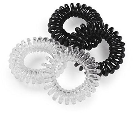 Manicare Set de 4 élastiques spiralés, noirs et transparents, élastiques en plastique sans plis avec forte adhérence, résistants à l'eau et adaptés à tous les types de cheveux