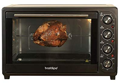 Bastilipo Nápoles Black, horno de sobremesa de 45 litros, 2.000W, 4 posiciones, convección y rustidor, color negro
