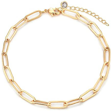 MEVECCO Bracelet for Women Gold Paperclip Chain Oval Link 14K Gold Plated Dainty Simple Jewelry