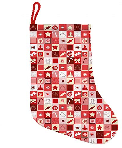 ABAKUHAUS Weihnachten Hängende Nikolausstiefel Weihnachtssocken, Rosa Kegel-Stern, Weihnachtsstrumpf zum Aufhängen, 35x50cm, Ruby Red Weiß