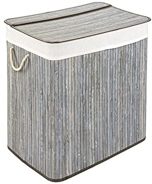 PANA®ECO Bambus Wäschekorb mit Deckel - 150 L, 40x60x63 cm - Stone Grau | Herausnehmbarer Wäschesack - Faltbarer Wäschesammler - Kompakt, praktisch, pflegeleicht & robust - 100% Bambus - Viel Platz