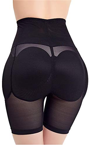 HONGBI Mujer Bragas con Relleno Levanta Glúteos Cintura Alta Braguitas Moldeadoras,Lencería Reductora Bragas Control con Almohadillas Calzoncillos Invisibles Elástico Shapewear Negro M