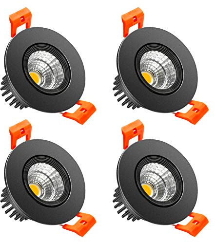 LightingWill 2inch LED Dimmable Downlight, 3W COB Recessed Ceiling Light, Warm White 3000K-3500K, CRI80, 25W Halogen Bulbs Equivalent, Black (4Pack)
