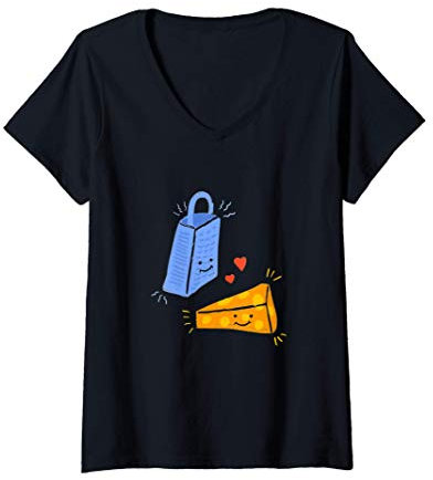 Femme J'aime le Fromage Râpe à Fromage Humour Raclette Drôle T-Shirt avec Col en V