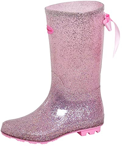 Botas de agua Dolcis rosa brillante con lazo de cinta para niñas Botas de agua para mujeres Botas de agua para damas Botas de lluvia Botas de nieve, Rosa, 33 EU